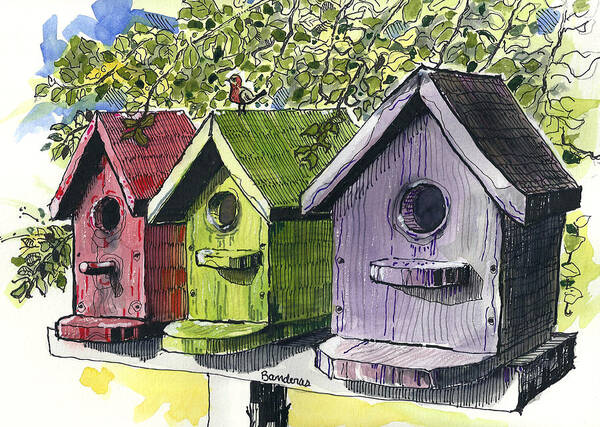 Bird House Poster featuring the painting Living High by Terry Banderas
