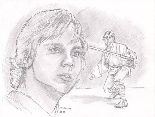 Poster featuring the drawing Luke Skywalker - Farmboy by Chris DelVecchio