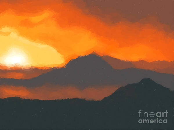 Mountain Poster featuring the painting Mountain sunset by Pixel Chimp