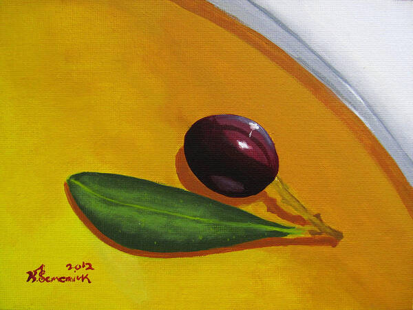 Yellow Poster featuring the painting Olive in Olive Oil by Kayleigh Semeniuk