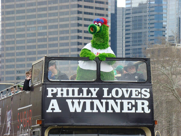 Philly Loves A Winner Bus Parade Phanatic Green City Philadelphia Poster featuring the photograph Philly Loves A Winner by Alice Gipson