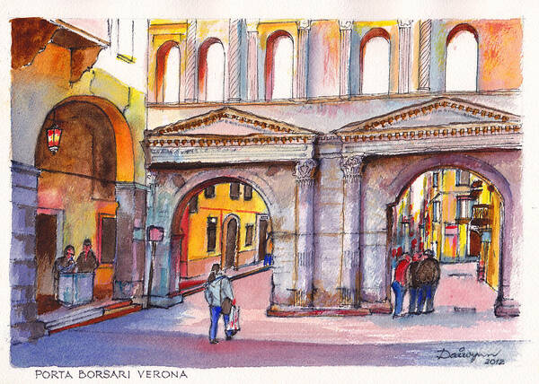 Italy Poster featuring the painting Porta Borsari Verona first century AD Roman gate by Dai Wynn