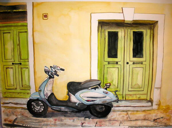 Vespa Poster featuring the painting Ready to go by Lee Stockwell