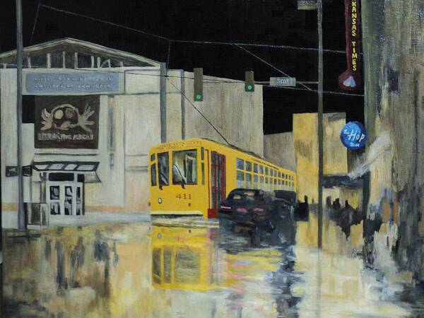 Little Rock Streetcar Poster featuring the painting RiverMarket Streetcar 411 by Angelo Thomas
