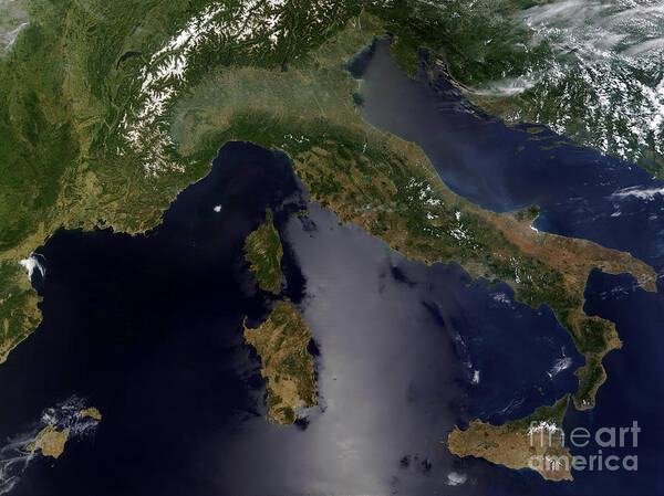 Color Image Poster featuring the photograph Satellite View Of Italy And Southeast by Stocktrek Images