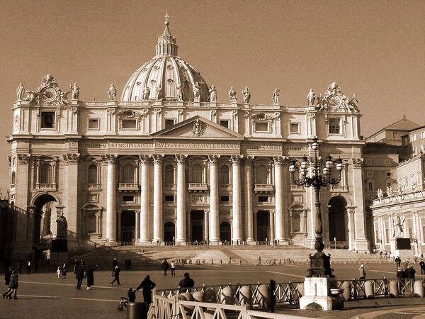 Sepia Poster featuring the photograph St. Peter's Basilica by Donna Corless
