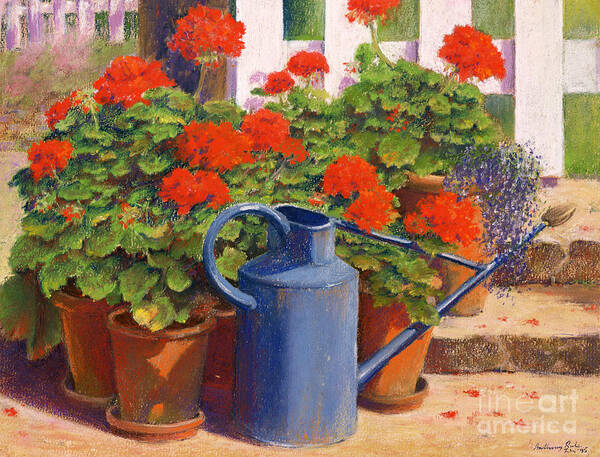 Still Life Poster featuring the pastel The blue watering can by Anthony Rule