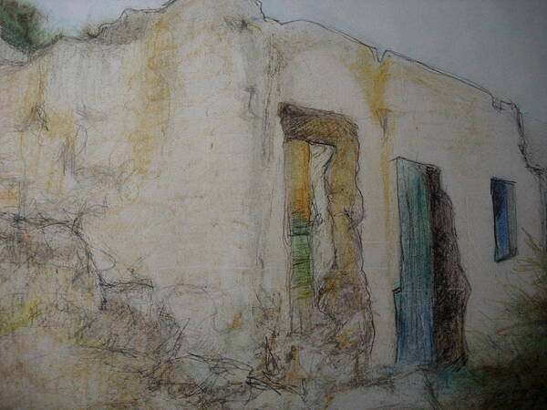 Greek Buildings Poster featuring the drawing the woman next door I by Diane montana Jansson