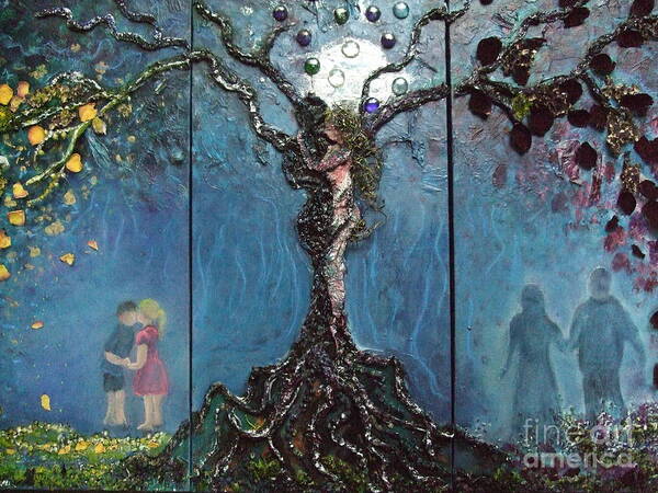 Mixed Media Tree; Tree Poster featuring the mixed media Three Stages of Love by Jacqui Hawk