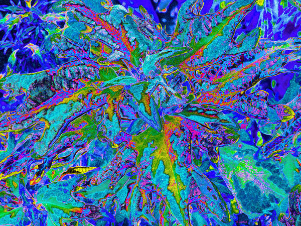 Digital Art Poster featuring the digital art Tropical Foliage - Blues - Digital Artwork by Kerri Ligatich