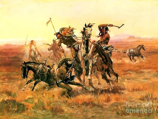 Reproduction Poster featuring the painting When Blackfeet meet Sioux by Thea Recuerdo
