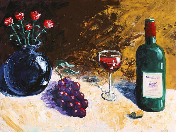 Abstract Poster featuring the painting Wine Grapes and Roses Still Life Painting by Mark Webster