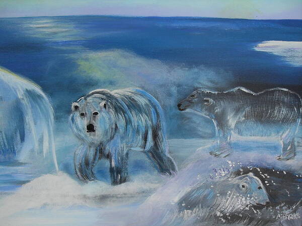 Water Poster featuring the painting Carved ice Polar Bears by Aleta Parks