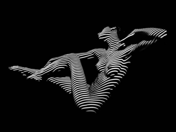 Woman Poster featuring the photograph 0043-DJA BW Zebra Woman Striped Girl Topographic Abstract Sensual Body Art by Chris Maher