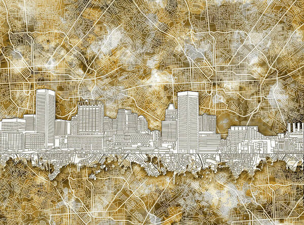 Baltimore Poster featuring the painting Baltimore Skyline Watercolor 13 #1 by Bekim M