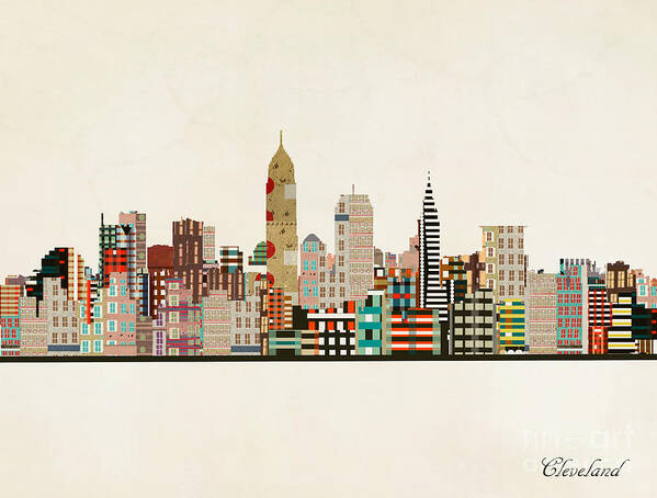 Cleveland Poster featuring the painting Cleveland Ohio Skyline #1 by Bri Buckley