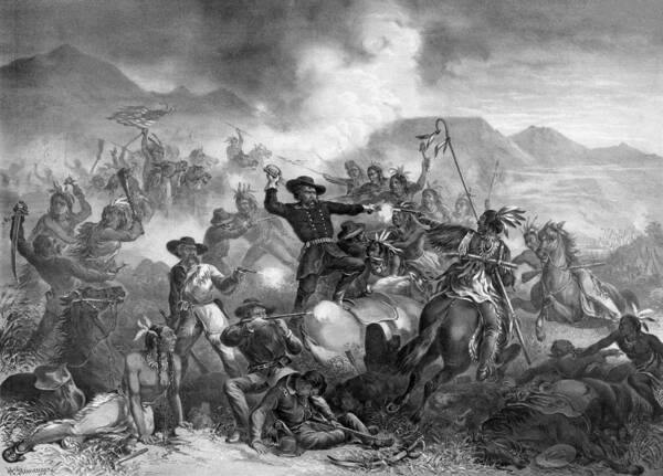 General Custer Poster featuring the drawing General Custer's Death Struggle #2 by War Is Hell Store