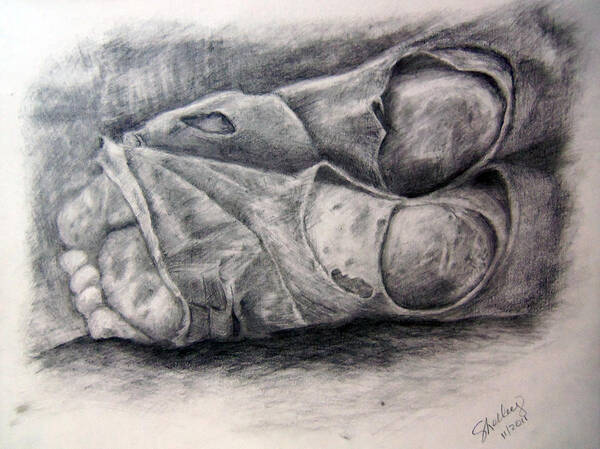 Homeless Poster featuring the drawing Homeless Feet #1 by Shelley Bain