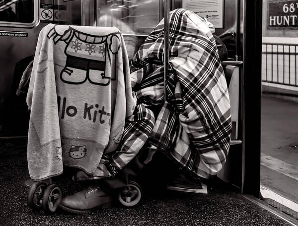 Homeless Nyc Subway Poster featuring the photograph Homeless NYC Subway #1 by Robert Ullmann