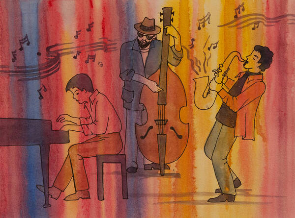 Figurative Poster featuring the painting Jazz Trio by Heidi E Nelson