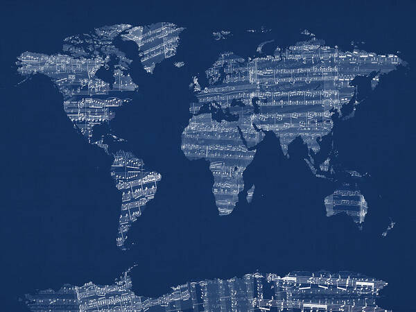 World Map Poster featuring the digital art Map of the World Map from Old Sheet Music #1 by Michael Tompsett