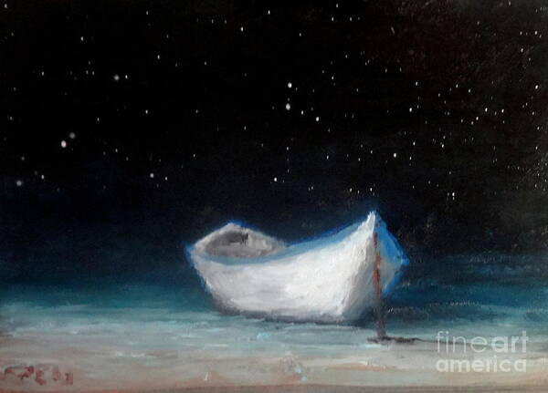 Boat Poster featuring the painting Moonlit #1 by Fred Wilson