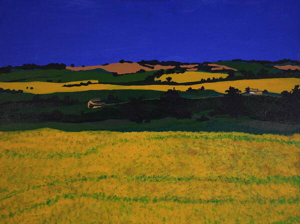 Landscape Poster featuring the painting Mustard Fields #1 by Sarah Hamilton