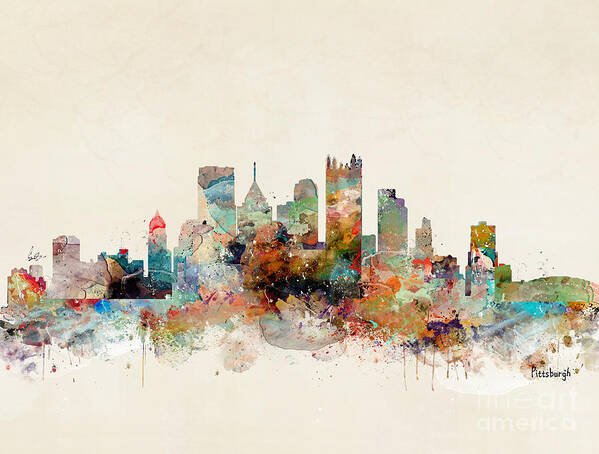 Pittsburgh Poster featuring the painting Pittsburgh Pennsylvania Skyline #1 by Bri Buckley