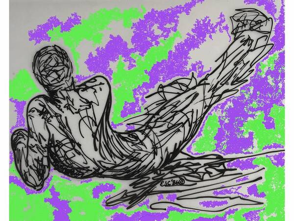 Man Male Nude Resting Reclining Digital Pen And Ink Drawing Poster featuring the digital art Resting #2 by Erika Jean Chamberlin