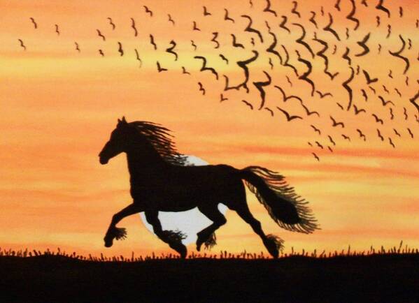 Orange Sky Poster featuring the painting Running In The Wind #1 by Connie Valasco