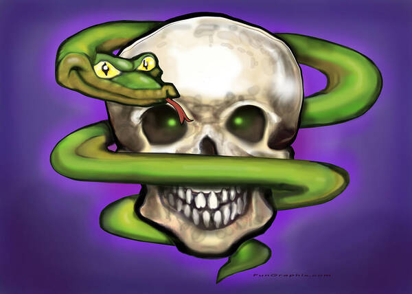 Serpent Poster featuring the digital art Serpent n Skull #2 by Kevin Middleton