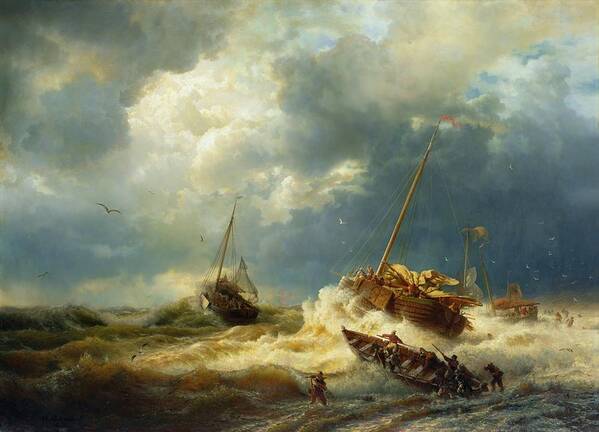Painting Poster featuring the painting Ships In A Storm On The Dutch Coast #1 by Mountain Dreams