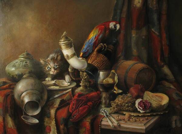 Still-life Poster featuring the painting Still-life with a lobster #1 by Tigran Ghulyan