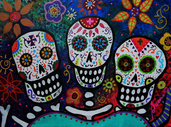 Tres Poster featuring the painting Tres Amigos Mariachi #1 by Pristine Cartera Turkus
