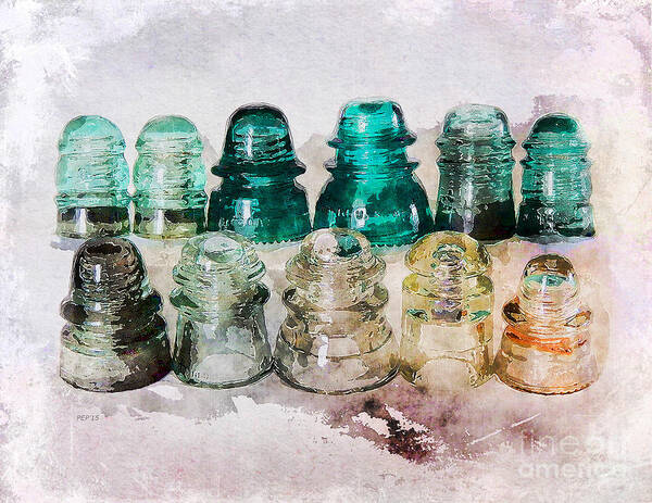 Glass Poster featuring the photograph Vintage Glass Insulators #1 by Phil Perkins