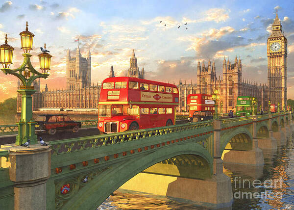 London Poster featuring the digital art Westminster Bridge #1 by MGL Meiklejohn Graphics Licensing