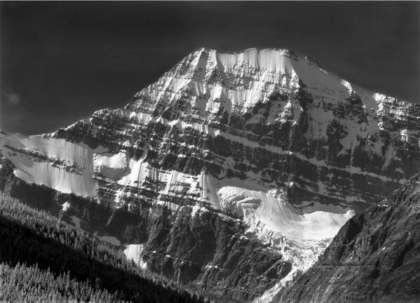 North Face Mt. Edith Cavell Poster featuring the photograph 103852 North Face Mt. Edith Cavell BW by Ed Cooper Photography