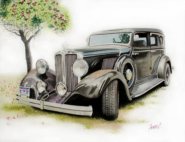 Automobile Poster featuring the painting 1932 Hupmobile by Ferrel Cordle