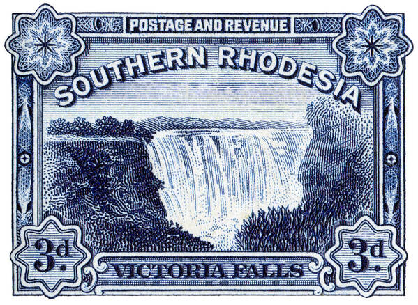 Waterfall Poster featuring the painting 1932 Southern Rhodesia Victoria Falls Stamp by Historic Image
