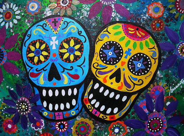 Day Of The Dead Poster featuring the painting Couple Day Of The Dead #2 by Pristine Cartera Turkus