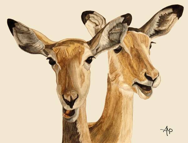 Impala Poster featuring the painting Impalas by Angeles M Pomata