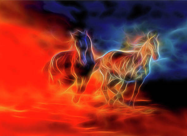 Horses Poster featuring the digital art Two horses #2 by Lilia S