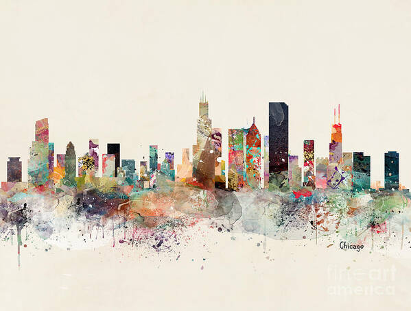 Chicago City Skyline Poster featuring the painting Chicago Illinois Skyline #4 by Bri Buckley