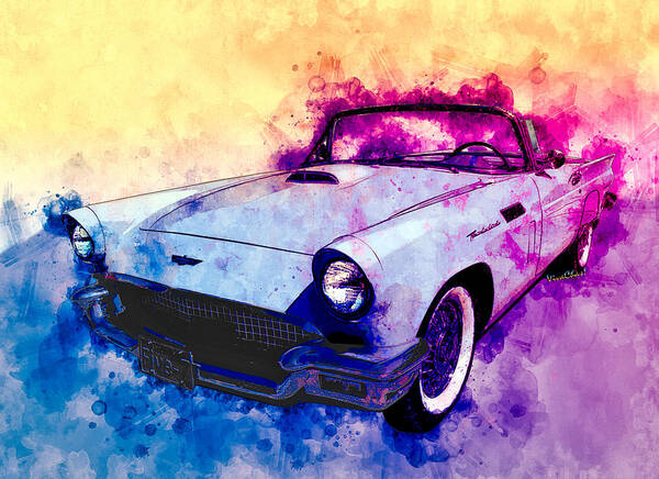 57 Poster featuring the mixed media 57 Thunderbird Watercolour by Chas Sinklier