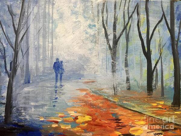 Greeting Card Poster featuring the painting A Fall Walk by Trilby Cole