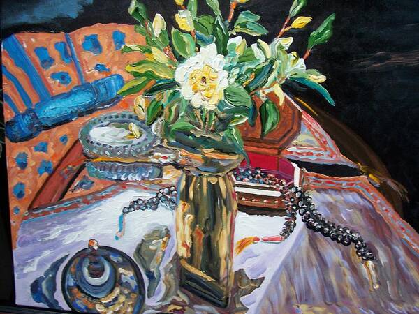 Still Life Poster featuring the painting A flower and a vase by Ray Khalife