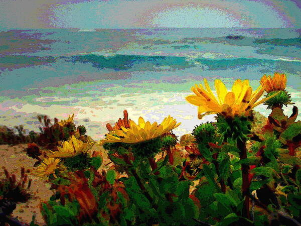 Watercolor Poster featuring the photograph A Flowery View Of The Surf Watercolor by Joyce Dickens