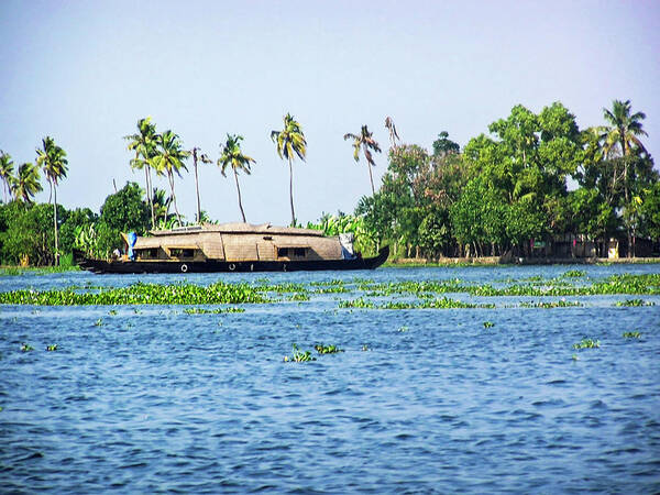 Backwater Poster featuring the photograph A houseboat on its quiet sojourn through the backwaters of Allep by Ashish Agarwal