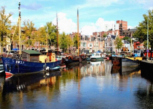Canal Poster featuring the digital art A Peaceful Canal Scene - The Netherlands L B by Gert J Rheeders