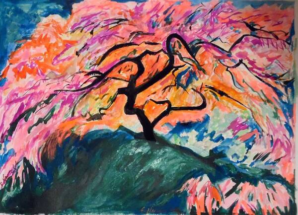 A Splendid Japanese Maple Tree Poster featuring the painting A Splendid Japanese Maple Tree by Esther Newman-Cohen